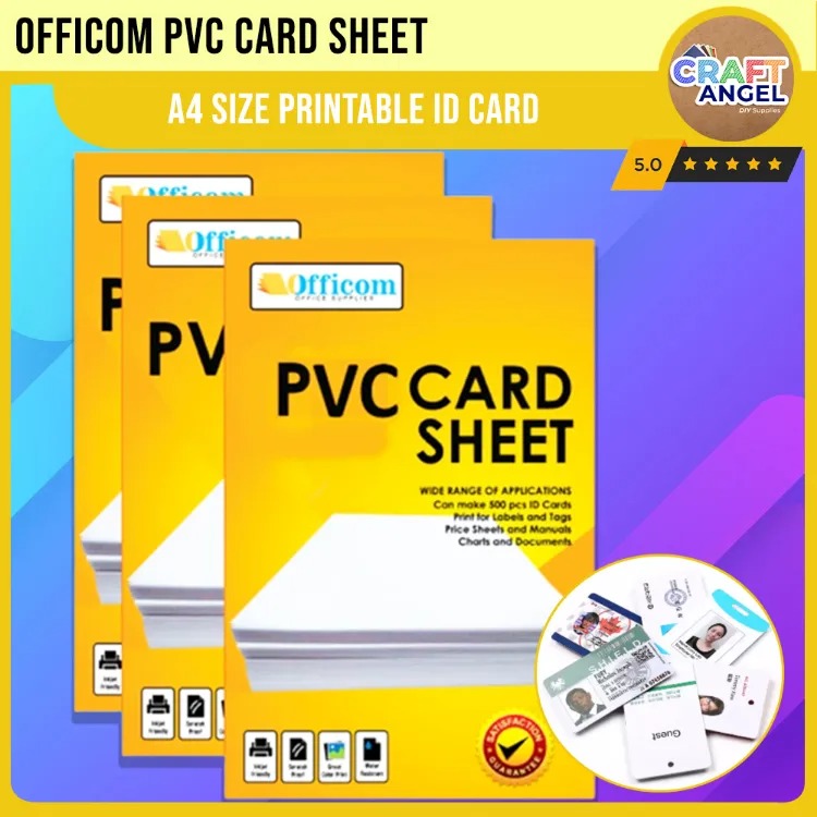 Officom 50 Sets PVC Card A4 Size Printable ID Card PVC (Polyvinyl ...