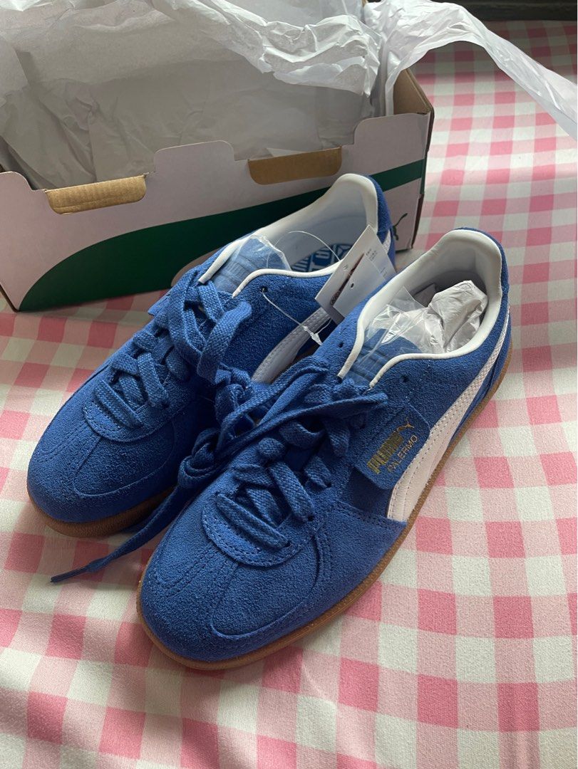 PUMA Unisex Palermo Sneakers (Blue) (Category: Sneakers) located in Lucena. Submitted by miclara (Listing ID 1350258097, Image 1). Description: -bought from pasabuy in Korea -worn once - tried to have a pop of color in my shoe collection but,, it’s not really me talaga 😭 HAHAHAHA.