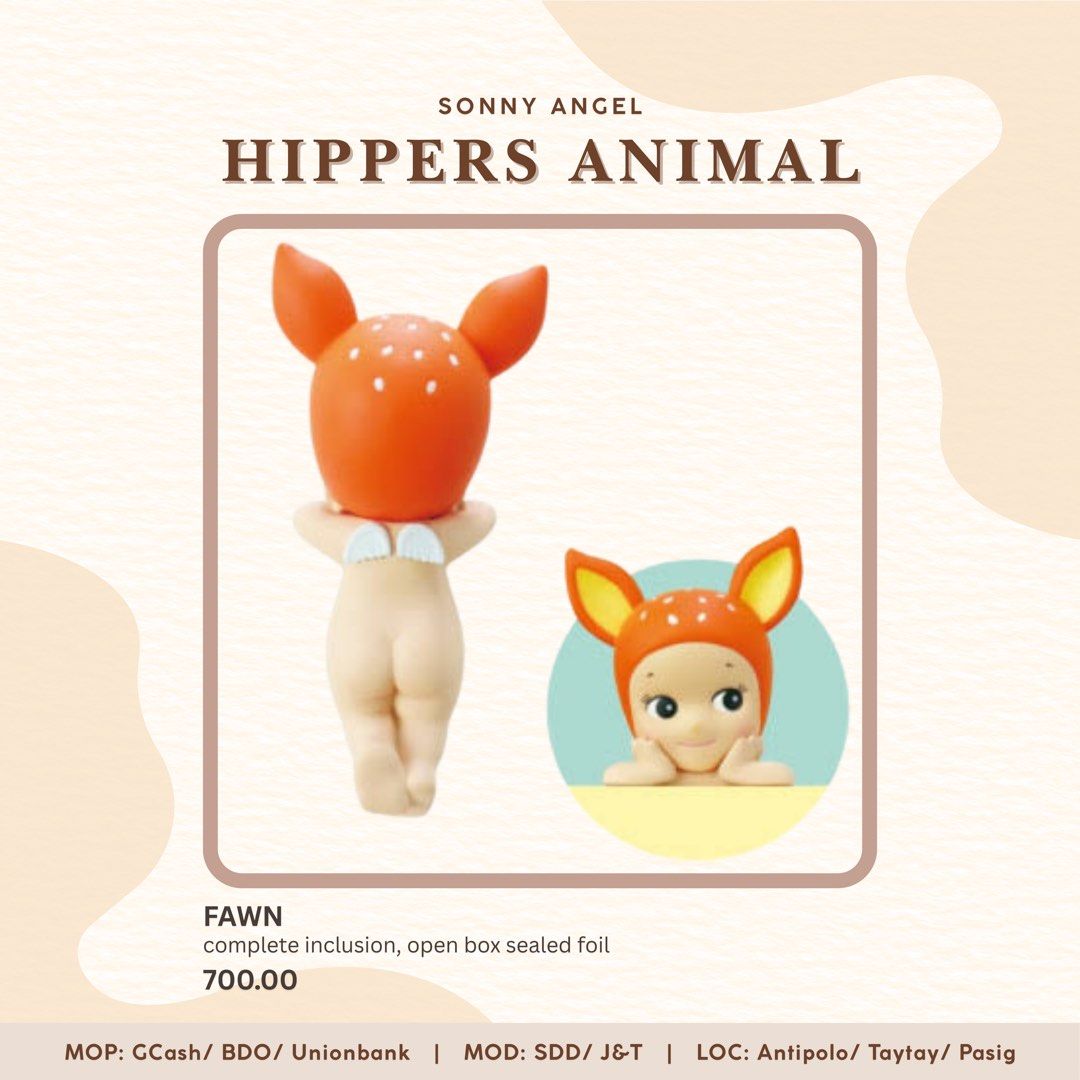 Sonny Angel Hipper "Fawn" (Category: Designer & Blind Box Toys) located in Rizal. Submitted by weardrianeph (Listing ID 1350353878, Image 1). Description: WTS/LFB PH ♡ ˎˊ˗ ╰ on-hand , complete inclusion with card, box, & foil ╰ can provide pictures/ videos for sure buyers ╰ looks even more adorable in person ♡ ˎˊ˗ mop: BDO, Unionbank, or GCash mod: SDD or J&T loc: Antipolo, Taytay, or Pasig DM to claim!.