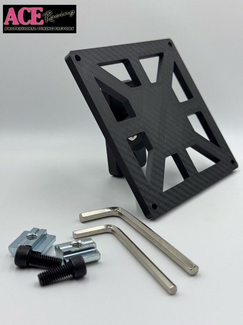 模擬賽車 Button box / Dashboard Integrated bracket T-406 (100x100 VESA #M4) （分類：手掣）位於 Hong Kong。 由 ace.racing.hk 提交（商品編號 1350536231，圖片 3）。簡介： 按鈕盒一體式支架適用於任何40系列鋁型材系列之駕駛艙安裝，採用上PETG Carbon 物料製成。由於支架為分體式設計可有助於多角度調整，並帶有0-20度(上下/左右)可調整傾斜角度，符合人體工學要求。 一體式支架T-406可與帶有100x100 VESA #M4 之按鈕盒/儀表顯示器等連接。 套件內容： •Button box / Dashboard Integrated bracket T-406 x1 •40系列鋁型材上下調整轉接座 x1 •40系列鋁型材左右調整轉接座 x1 •M6 x 30 不鏽鋼螺絲 x1 •M6 不鏽鋼螺絲帽 x1 •M6 x 16 鋼螺絲 x2 •40系列T-Nut M6 x2 •4m