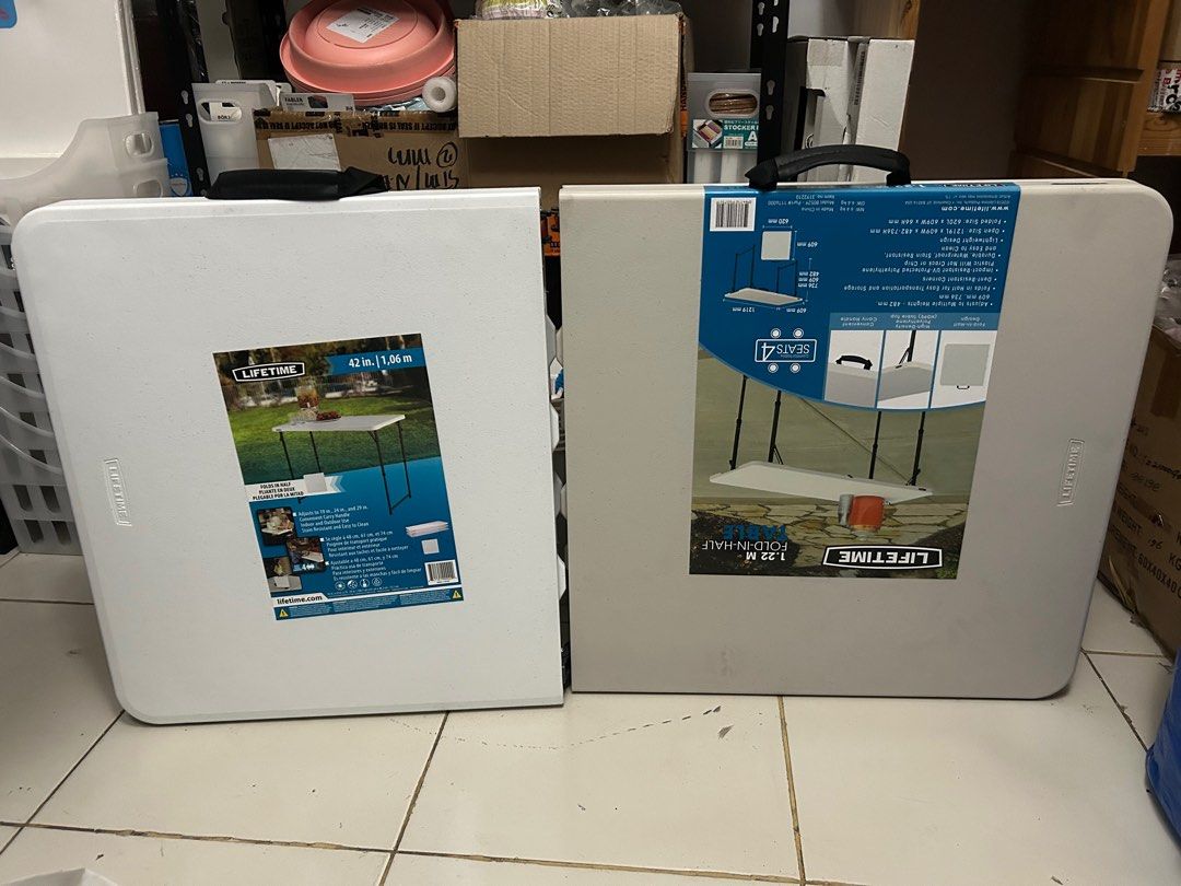 Brand New LIFETIME Foldable table (Category: Tables & Sets) located in Paranaque City. Submitted by allthatclutterph (Listing ID 1350466185, Image 1). Description: All items are brand new 4ft table Clearance sale 2,000 each Choose from Almond or White 3 height adjustments .
