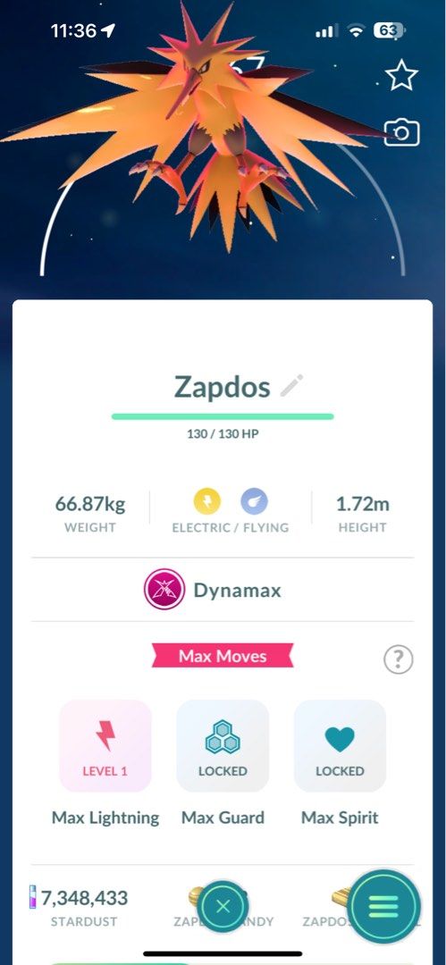 Dynamax Zapdos Pokemon Go (Category: In-Game Products) located in Pasig City. Submitted by poke_minascc (Listing ID 1350516599, Image 2). Description: Open for Registered and Unregistered Trades Stardust cost: 20k stardust - Registered 1Million stardust - Unregistered 80k stardust - Unregistered 30 day trade Pm for more info!.