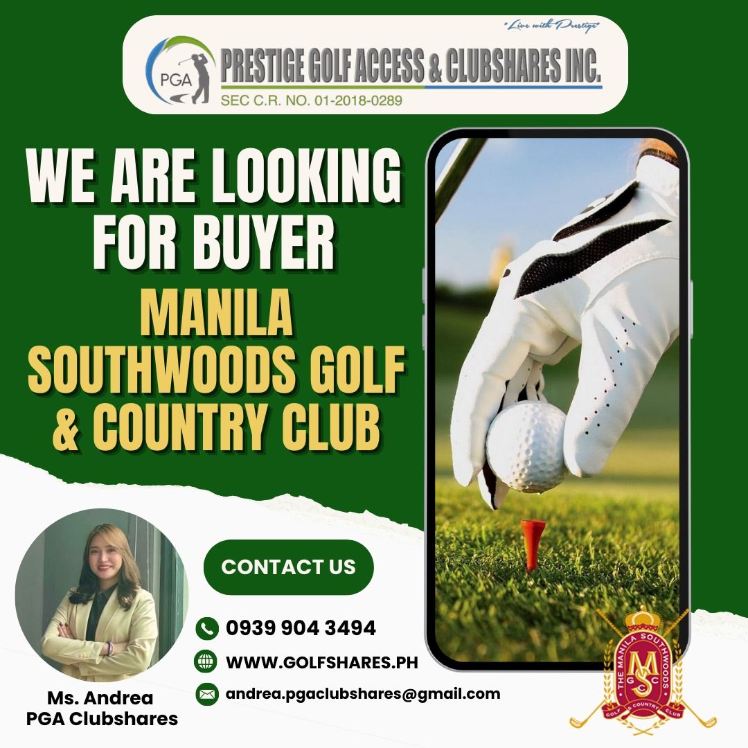 GOLF SHARES MEMBERSHIP - PGA (Category: Golf) located in Muntinlupa City. Submitted by andrea.pgaclubshares (Listing ID 1350387266, Image 2). Description: Good day Golfers! This is Andrea from PGA Clubshares. We are looking for a BUYER of the following shares. STA. ELENA GOLF MANILA SOUTHWOODS GOLF & COUNTRY CLUB EASTRIDGE GOLF & COUNTRY CLUB EAGLERIDGE GOLF & COUNTRY CLUB If you're looking to become a member of one of these exclusive clubs, plea