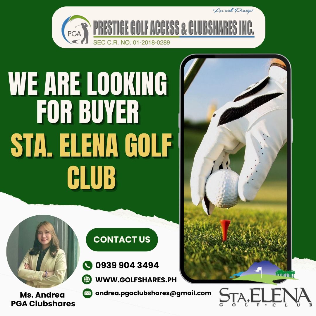 GOLF SHARES MEMBERSHIP - PGA (Category: Golf) located in Muntinlupa City. Submitted by andrea.pgaclubshares (Listing ID 1350387266, Image 1). Description: Good day Golfers! This is Andrea from PGA Clubshares. We are looking for a BUYER of the following shares. STA. ELENA GOLF MANILA SOUTHWOODS GOLF & COUNTRY CLUB EASTRIDGE GOLF & COUNTRY CLUB EAGLERIDGE GOLF & COUNTRY CLUB If you're looking to become a member of one of these exclusive clubs, plea
