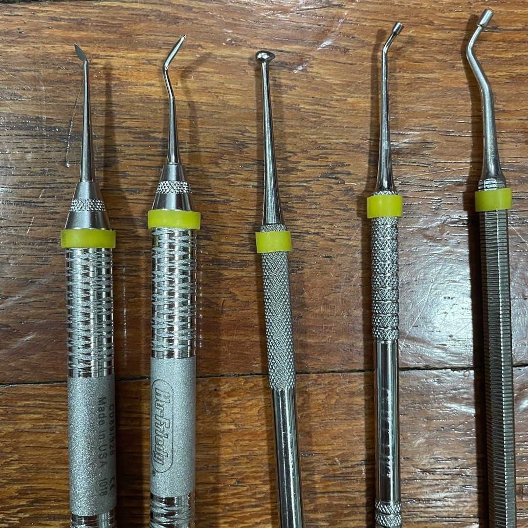 Hu-Friedy & Local Amalgam Instruments | Dental Materials (Category: Medical Supplies & Tools) located in Quezon City. Submitted by blytheu (Listing ID 1350498004, Image 2). Description: Take all for 800 | Not used for patients - Amalgam Carrier (free of amalgam) - Hu-Friedy Hollenback (SOLD) - Hu-Friedy Cleiod Discoid (SOLD) - Egg ball burnisher - 3 Amalgam Plugger - 2 Acorn burnisher - Amalgam Well.