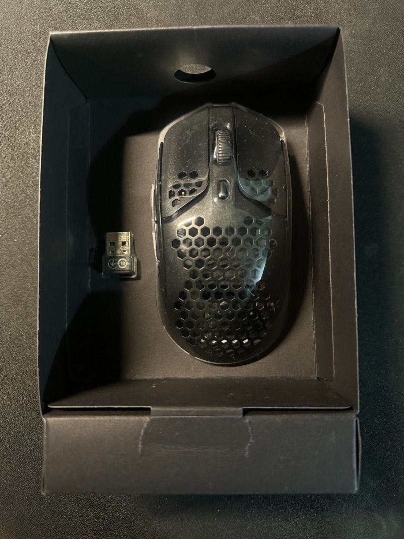 HyperX Pulsefire Haste WIRELESS Gaming Mouse (Category: Mouse & Mousepads) located in Quezon City. Submitted by jeps-sells (Listing ID 1350434104, Image 2). Description: - 61g with Pixart 3335 Sensor (up to 16,000 DPI) - 100 hours of battery life and RGB lighting - Compatible with PC, PS5/PS4, Xbox Series X|S/Xbox One **Condition: Well-used, scroll wheel issue, still functional for gaming and general use - Shipping: Buyer to cover (Grab, Lalamove