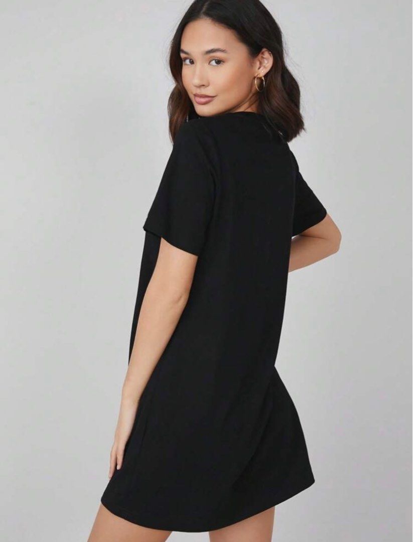 SHEIN Basics Tee Dress (Black) (Category: Dresses) located in Pilar. Submitted by beeslibdeclutter (Listing ID 1350391735, Image 3). Description: • in very good condition • originally bought for 400+ • never been worn • size L in tag, can fit smaller sizes MOP: Gcash MOD: J&T.