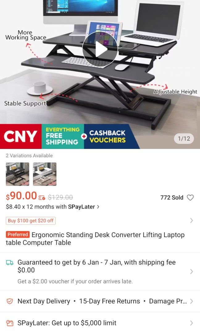 Computer Table (Category: Tables & Sets) located in Singapore. Submitted by harmonyseller (Listing ID 1345362192, Image 2). Description: standing table lift.