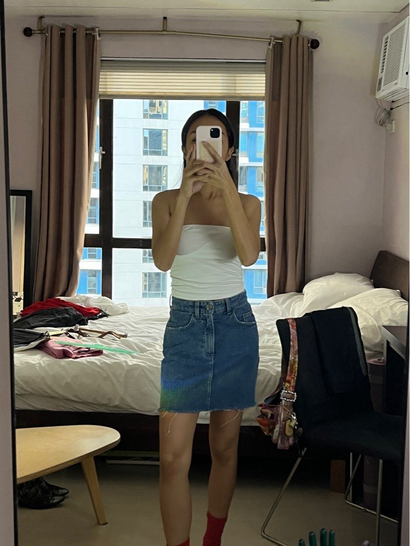 Denim Skirt (Category: Skirts) located in Taguig. Submitted by thewalcott (Listing ID 1345410315, Image 3). Description: Fits XS (I'm a 24 waist for context).