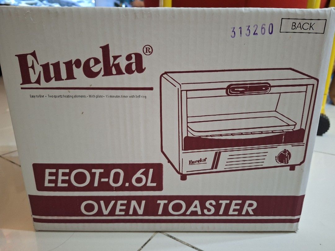 Eureka Oven Toaster, EEOT 0.6L (Category: Ovens & Toasters) located in Pasig City. Submitted by brocolli888 (Listing ID 1345423758, Image 1). Description: Eureka Oven Toaster, EEOT 0.6L Easy to use Two quartz heating elements With plate 15 minutes timer with bell ring Wattage: 650 W Voltage: 230 V.