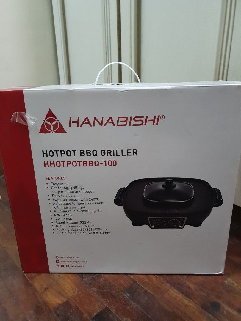 Hanabishi Hotpot BBQ Griller (Category: BBQ, Grills & Hotpots) located in Manila. Submitted by harbs05 (Listing ID 1345475441, Image 1). Description: Got this as a raffle prize during Christmas party. Haven't opened yet and not using it and no plans to use it as well in the future. Clatter lang sa bahay. Orig price in orange app around 2700-2800 php Location: Jose Abad Santos cor. Bambang.