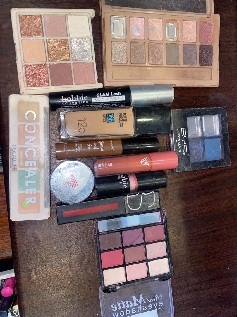 Make up bundle (TAKE ALL) (Category: Makeup) located in Pasig City. Submitted by declutterisreal (Listing ID 1345439446, Image 1). Description: Maybelline fit me foundation shade 125 - 80% full Vice cosmetics dew it all shade always blushin - 60% full Vice cosmetics gandoll shade ash brown - 97% full Nars Lipstick shade Dont Stop - 50% full Mascara and Brow gel - 80% full.