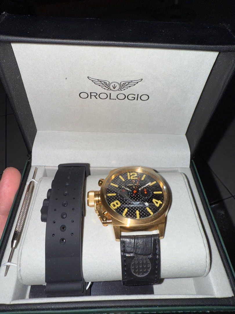 Monaco Racing Series Men’s Chronograph Watch (Category: Men's Watches) located in Manila. Submitted by adanielbm (Listing ID 1345365470, Image 3). Description: Brand: Orologio Australia Luxury Watch Model: 19820SSK Collection: Monaco Case Diameter: 48mm (excluding the crown) Material: Matte black stainless steel (high grade 304) case with rose gold plated crown and genuine carbon fibre dial Movement: Seiko VD53 Chronograph with date Water Resista