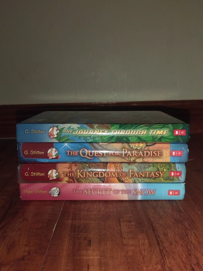 [ORIGINAL] Geronimo Stilton & Thea Stilton (Hardbound) (Category: Children's Books) located in Malabon City. Submitted by rang_ie (Listing ID 1345496287, Image 3). Description: TAKE ALL 4 BOOKS FOR ₱1,100 On book condition: - The JTT and QOP have a bit of a wobbly spine but in good condition, while SOTS and KOF are in mint condition (like new). Can do tingi: - The Journey Through Time (₱300) - The Quest of Paradise (₱300) - The Secret of the Snow