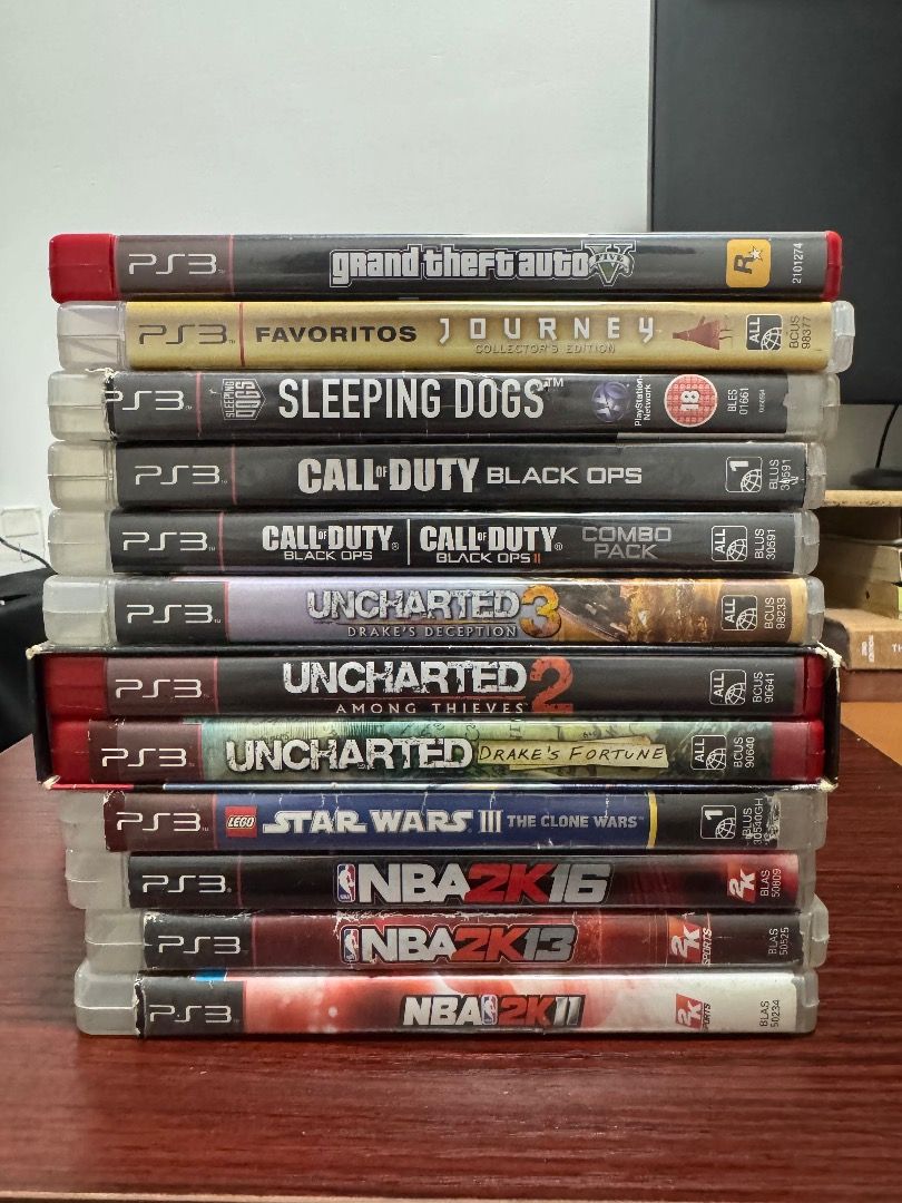 PS3 Slim + Games Bundle (Category: PlayStation) located in Las Pinas. Submitted by noblepenguin500 (Listing ID 1345446532, Image 2). Description: PS3 Slim + Games Bundle For sale only No trades Sold as a bundle As is where is Inclusions: - PS3 Slim Model No. CECH-2512A - Power cable - Games: -- GTA 5 -- Journey -- Sleeping Dogs -- COD Black Ops -- COD Black Ops + Black Ops II -- Uncharted Drake's Fortune -- Uncharted 2 Among Thieves -- Uncharted 