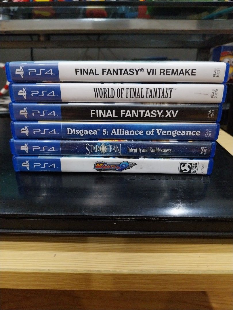 PS4 Games (Category: PlayStation) located in Malabon City. Submitted by ron396127 (Listing ID 1345449853, Image 1). Description: RFS: Done Playing Disgaea 5 - 500 Final Fantasy 7 Remake - SOLD Final Fantasy XV - SOLD Mighty No. 9 - 400 Star Ocean - 500 World of Final Fantasy - SOLD.