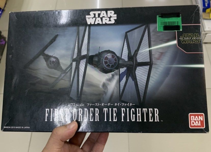 Bandai 1:72 scale First Order Tie Fighter Model kit from Starwars (Category: Gundam & Model Kits) located in Iloilo. Submitted by EyanParrenas18 (Listing ID 1345675119, Image 1). Description: Bandai 1:72 scale First Order Tie Fighter Model kit from Starwars •BRANDNEW •Year 2015, Made in Japan, Complete •Condition of box - (9/10).