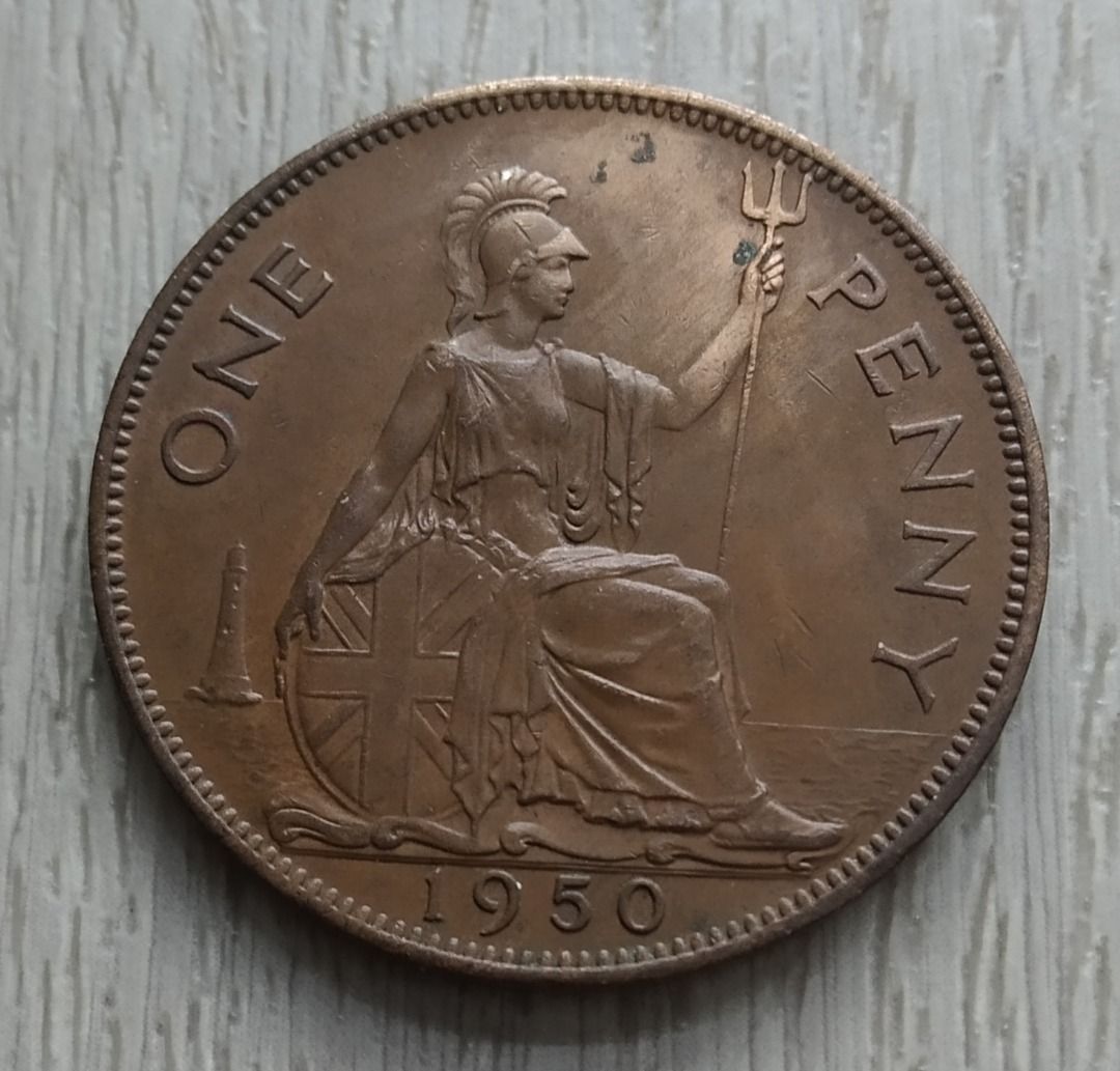 Britain 1950 Key Date Penny Au Coin photo view 1