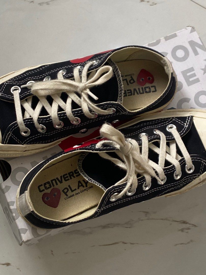Converse x CDG Play Chuck Taylor Low-Top Black (Category: Sneakers) located in Argao. Submitted by jowceeee (Listing ID 1345590796, Image 3). Description: -authentic and bought at Comme Des Garcons Rockwell - worn less than 10 times as you can see from the sole - just needs cleaning - last price posted.