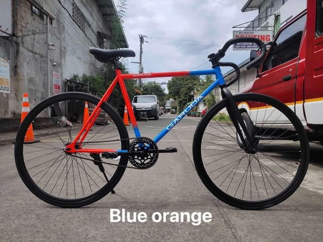 GARUDA FIXIE V2 DROP BAR 700/23c (Category: Bicycles) located in Pasig City. Submitted by gemma_00 (Listing ID 1345525086, Image 3). Description: RESTOCKED♥️ GARUDA FIXIE V2 DROP BAR 700/23c ❗₱4,000 FREE ASSEMBLE ✨ Garuda Lightweight Steel Frame ✨ Single Speed ✨ Alloy Rims ✨ Standard size Alloy Stem ✨ 44t Crank ✨ Dual Sprocket (18t fixgear) (16t freewheel) ✨ Seat tube 46cm ✨ Top tube 56cm ✨ Bolt HUBS ✨ 700X23c Tire ✨ Rigid Fork ✨ Sealed Bearing B