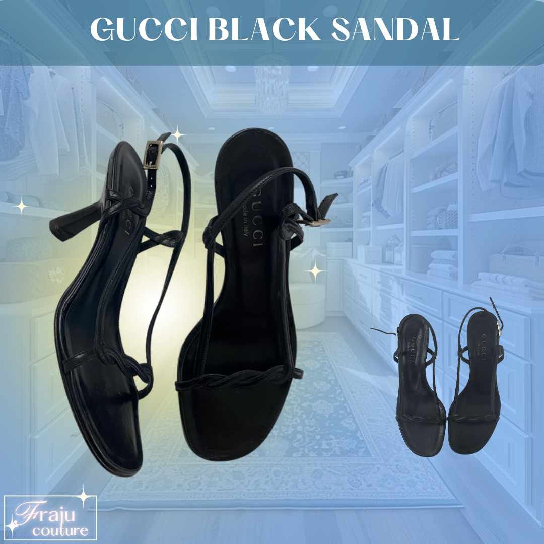 GUCCI BLACK SANDAL (Category: Flats & Sandals) located in Manila. Submitted by jukri_store (Listing ID 1345557700, Image 1). Description: ₊˚⊹ ᰔ HEYAAA BESTIE! THANKS FOR CHECKING THIS OUT ! shop rules — check my bio ! ☆ MINE 710 ☆ STEAL 800 ☆ LOCK 900 DETAILS: GUCCIE BLACK SANDAL ☆ condition : THRIFTED, 8/10 ☆ measurements : 37 ½ ☆ negotiable if get two items from my shop ♡ ────୨ৎ──── meetup : ☆ Can do Halfway meetup — 60 pesos handling fee ☆ Blu