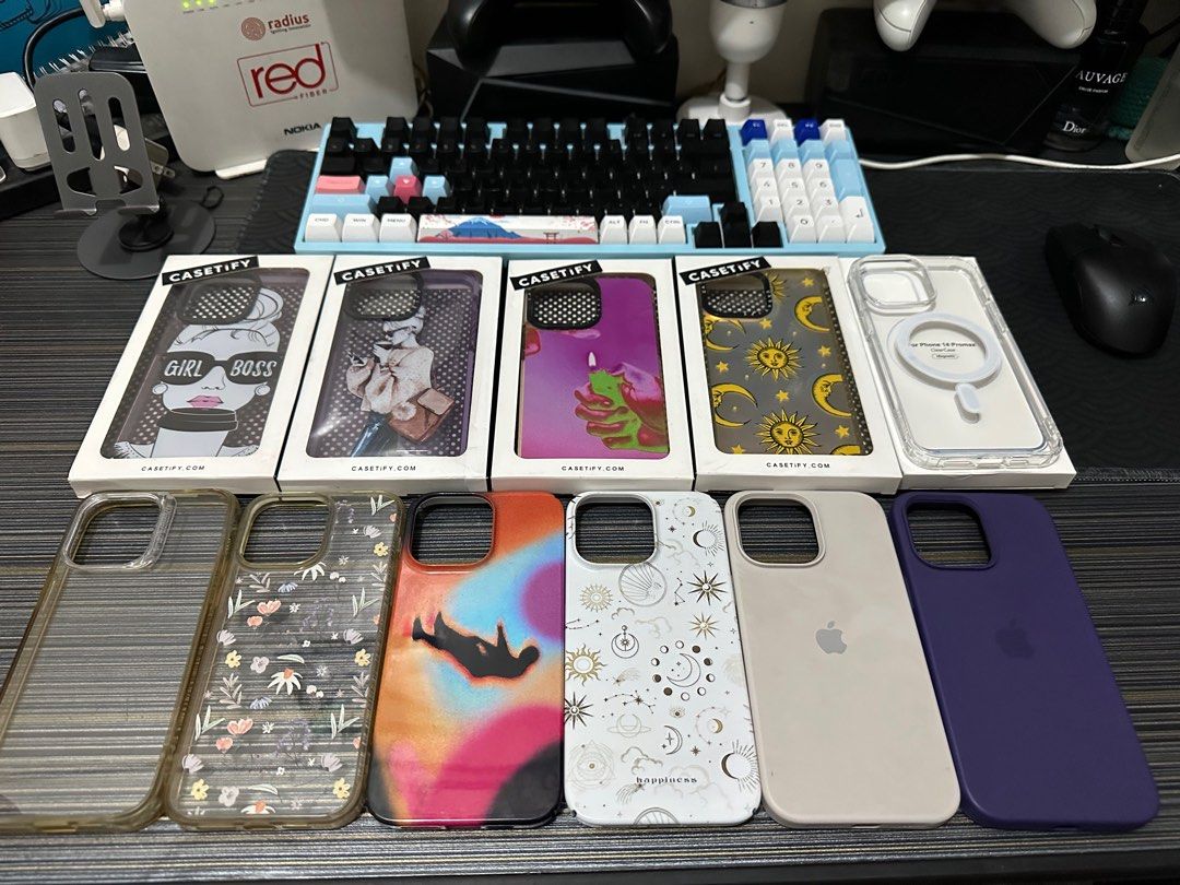 iPhone 14 Pro Max Case (Category: Cases & Sleeves) located in Manila. Submitted by mallowwzx (Listing ID 1345633355, Image 2). Description: iPhone 14 Pro max Case Take all ( 10 cases ) 4 - Casetify Case 1 - Clear Magsafe Case - sold 2 - Liquid Silicone Case ( Violet / Gray ) 1 - Ringke Case ( flower ) 2 - ceramic case ( falling, moon star ) 1 - Clear JTLEGEND Case - sign of usage / some are barely used Valenzuela Location.