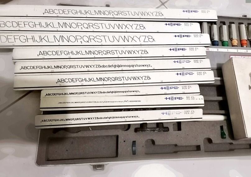 Leroy Lettering Guide (HOPE) (Category: Stationery & School Supplies) located in Amulung. Submitted by rence021 (Listing ID 1345624087, Image 1). Description: Includes: ☑️ 8 PIECES OF CL ☑️ Metal case FREE: 8 pens (pwedeng linisin) 1 semester lang nagamit Rason ng Pagbenta: Hindi na gagamitin dahil puro digital na ang gamit ngayong semester at sa mga susunod pa..