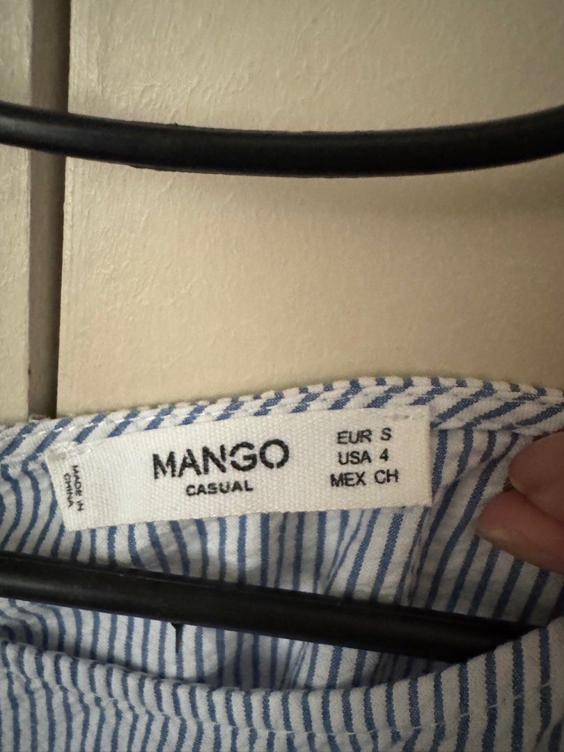 Mango Blue and White Striped Dress (Category: Dresses) located in Pasig City. Submitted by geladrisa (Listing ID 1345526203, Image 3). Description: Brand: Mango Size: Small Padded shoulders Super nice, nakakafresh tignan pag suot Used twice RFS: Gained weight.