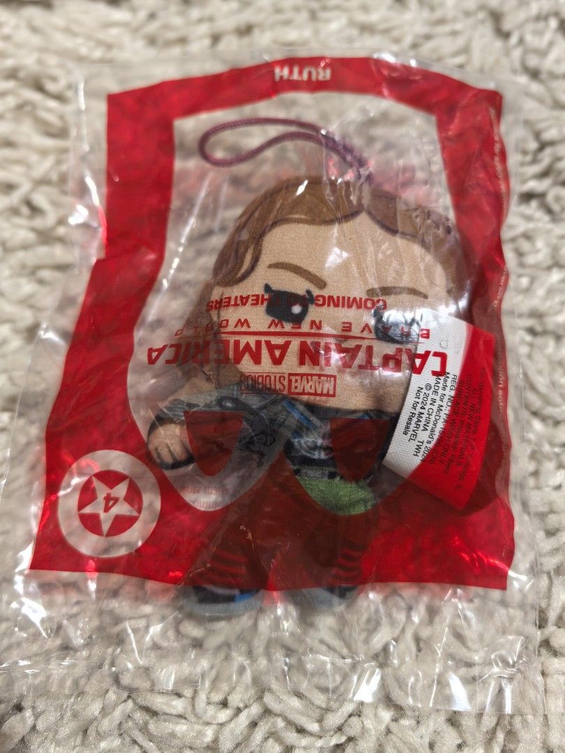 McDo Marvel Captain America: Brave New World Plush Charm (Category: Character Goods) located in Imus. Submitted by veganistic (Listing ID 1345523057, Image 2). Description: 100% US Merchandise 3 sealed and one opened 250 each.