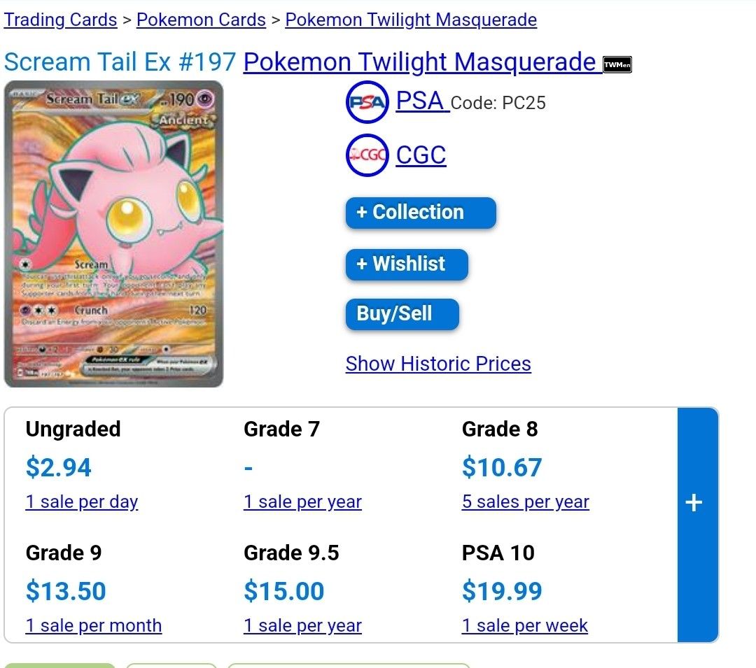 POKEMON TWILIGHT MASQUERADE SCREAM TAIL EX FULL ART 197/167 Hobbies