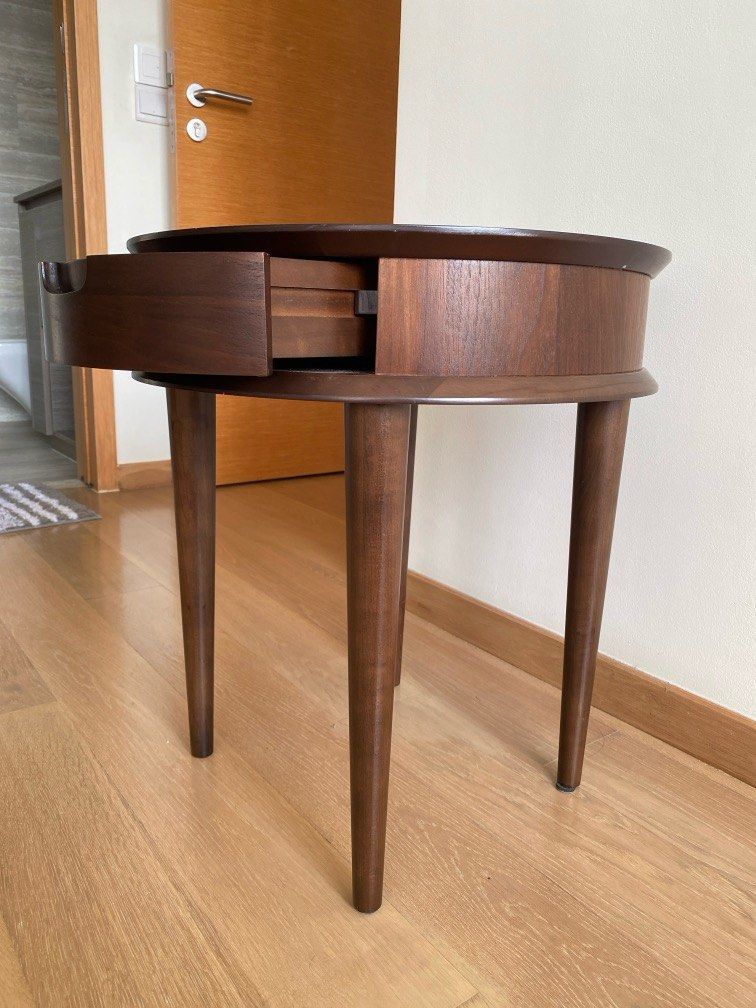 Side Table (Category: Tables & Sets) located in Singapore. Submitted by vesprep (Listing ID 1345513632, Image 1). Description: Mondi round table with small drawer 50x50x55 cm Small drawer 20x30x5cm approximate.