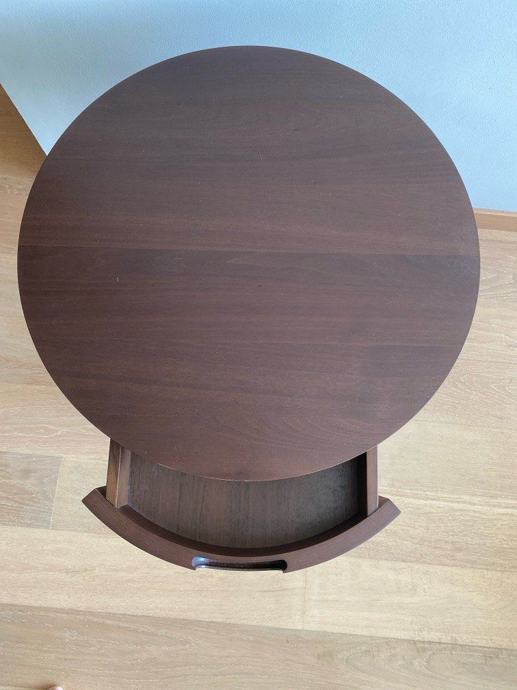 Side Table (Category: Tables & Sets) located in Singapore. Submitted by vesprep (Listing ID 1345513632, Image 3). Description: Mondi round table with small drawer 50x50x55 cm Small drawer 20x30x5cm approximate.