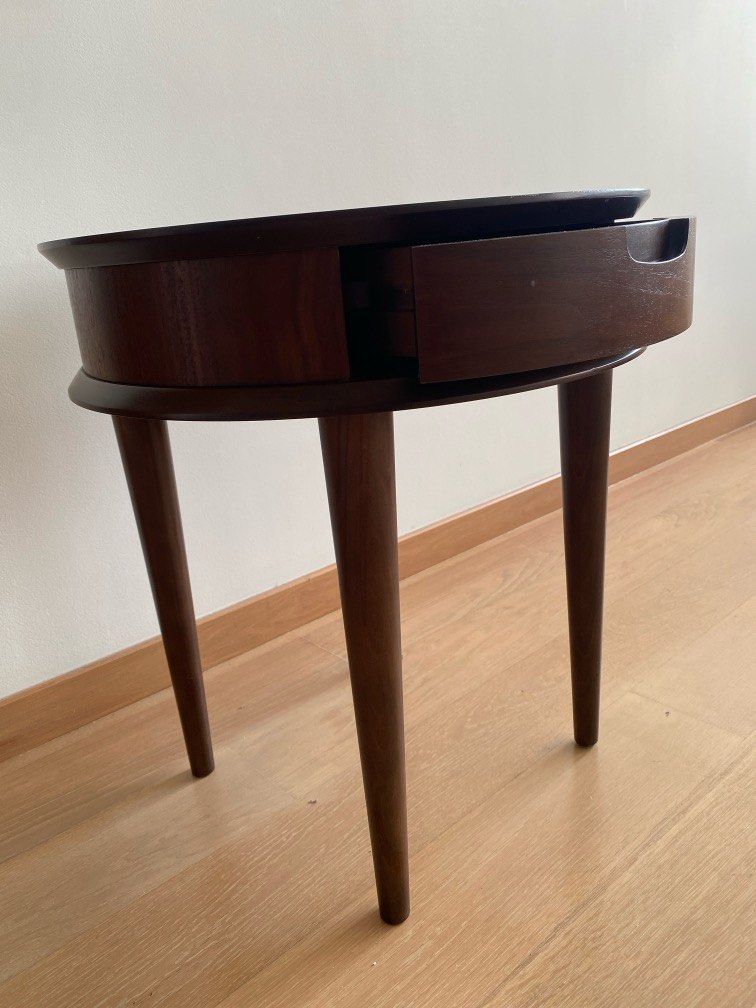 Side Table (Category: Tables & Sets) located in Singapore. Submitted by vesprep (Listing ID 1345513632, Image 2). Description: Mondi round table with small drawer 50x50x55 cm Small drawer 20x30x5cm approximate.