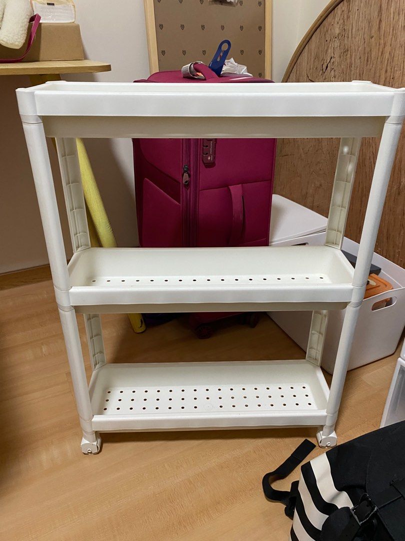 Three stack shelves (Category: Shelves, Cabinets & Racks) located in Singapore. Submitted by johnson12321 (Listing ID 1345722086, Image 1). Description: Stackable Bathroom Racks with Wheels - White (about 80cm Height) Selling pre-loved bathroom racks in excellent condition. Features: 80cm tall with 3 spacious shelves Stackable design for added flexibility Comes with wheels for easy movement Sleek white finish to match any décor Perfect for holdin