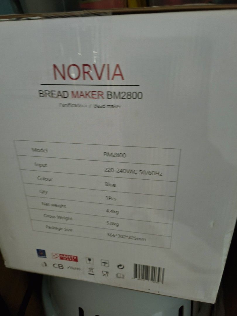 Bread maker (Category: Breadmakers) located in Singapore. Submitted by cl1556 (Listing ID 1345723560, Image 1). Description: brand :Norvia colour: blue model: bm 2800 self collect at Sgoon North..