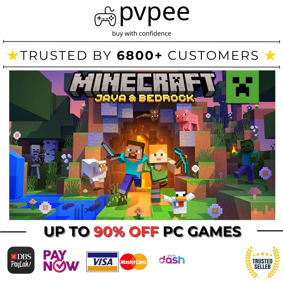 [Key] Minecraft Java & Bedrock Edition Minecraft Code Minecraft Giftcard (Category: Others) located in Singapore. Submitted by pvpee (Listing ID 1135642115, Image 1). Description: Minecraft Java + Bedrock Edition Key for Minecraft Java + Bedrock - $25 (playable for both Windows and Mac) Minecraft Deluxe key $35 Redeem the key on your own Microsoft account at redeem.microsoft.com For both Windows and Mac Instant delivery after payment. tags: Minec