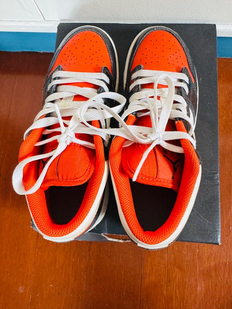 Nike Air Jordan Low SE 4.5Y (Category: Babies & Kids Fashion) located in Batangas. Submitted by GDW98 (Listing ID 1345820287, Image 2). Description: Brand: Nike Condition: lightly used, no flaws Color: black, white, red-orange Size: 4.5Y RFS: outgrown MOP: gcash .