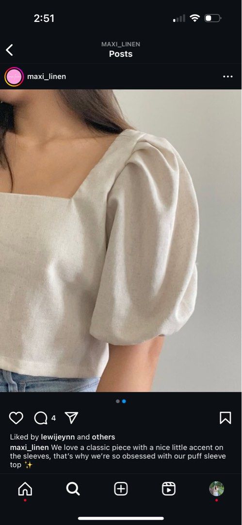 Puff Sleeve linen top (ig: maxi_linen) (Category: Blouses) located in Rodriguez. Submitted by gmcnorva (Listing ID 1345898452, Image 3). Description: Hi there! I am selling my personal preloved items to make space for new ones. All items are guaranteed 100% original. - Unused!! - Size reference: MEDIUM (length - 18', bust - 36', neck line - 6') PAYMENT - via gcash or bank transfer DELIVERY - courier (J&T or Flash) or pick up.