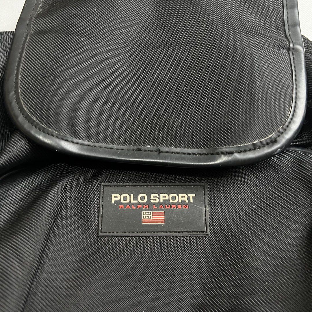 Ralph Lauren Polo Sport Drawstring Backpack in Black (Category: Backpacks) located in Caloocan City. Submitted by norte.mnl (Listing ID 1345836825, Image 3). Description: Ralph Lauren Polo Sport Drawstring Backpack in Black Size: 14in H x 14in L x 4in D Condition: Pristine. Hairline print cracks 𝘼𝙆𝙄𝙉: 1500.