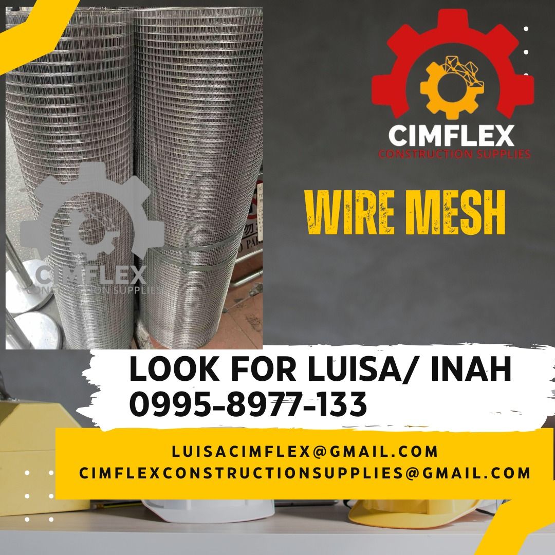 wire mesh (Category: Construction Tools & Equipment) located in Caloocan City. Submitted by luisacimfl72432 (Listing ID 1345794451, Image 1). Description: wire mesh glbe- ( 0995-897-7133 ) cimflex construction supplies.