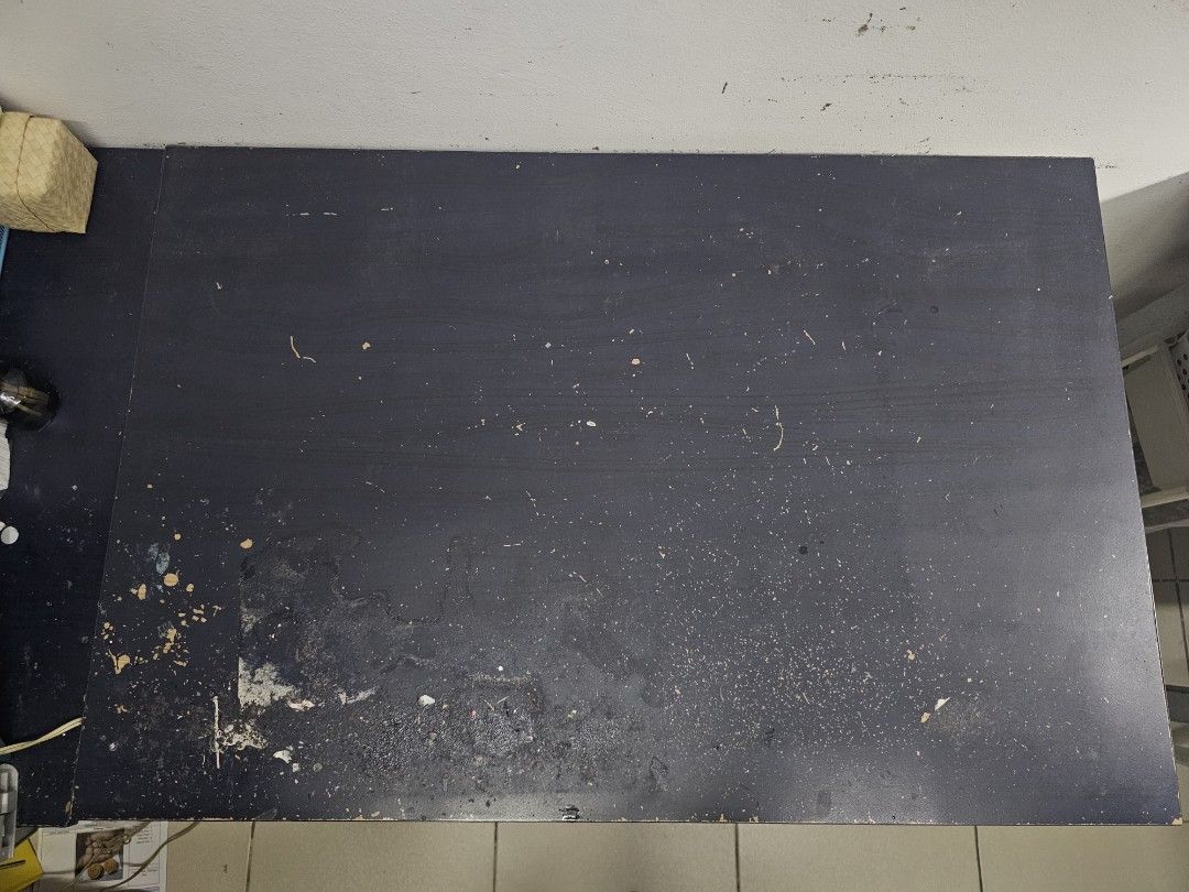 Work table (Category: Office Furniture & Fixtures) located in Quezon City. Submitted by shop.derivative (Listing ID 1345874062, Image 2). Description: Office/Workshop table 4 pcs available P3,000.00 take all Solid wood top with tubular metal base well-used can be sanded/repainted by buyer May be viewed by appointment.