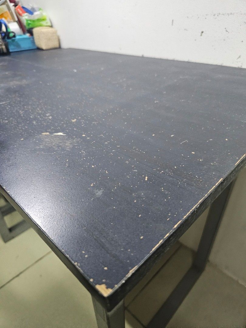 Work table (Category: Office Furniture & Fixtures) located in Quezon City. Submitted by shop.derivative (Listing ID 1345874062, Image 3). Description: Office/Workshop table 4 pcs available P3,000.00 take all Solid wood top with tubular metal base well-used can be sanded/repainted by buyer May be viewed by appointment.