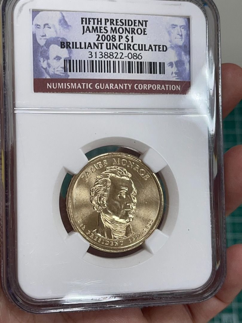 硬幣-評級幣) 美洲美國2008年美國總統紀念幣詹姆斯·門羅1美元錢幣-P記NGC鑑定幣, 書籍、休閒與玩具, 收藏、紀念品, 錢幣、紙鈔在旋轉拍賣