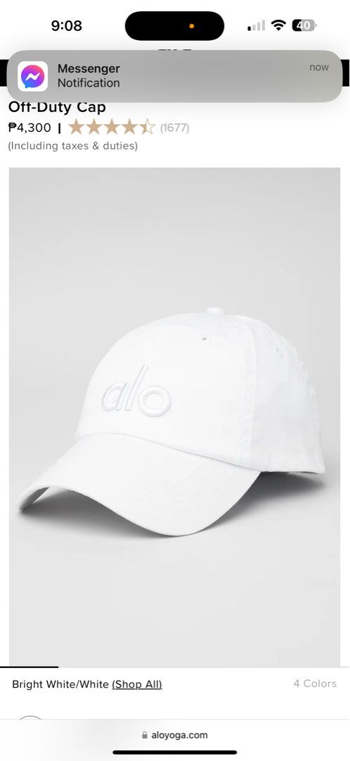 Alo Off-Duty Cap White (Category: Caps & Hats) located in Navotas City. Submitted by claaangski (Listing ID 1346105692, Image 2). Description: Store-bought 💯 Original.