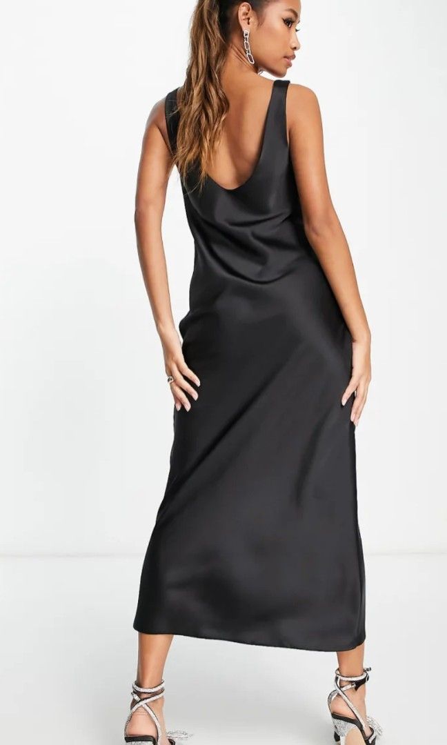 ASOS DESIGN scoop neck midi satin slip dress black, Women's
