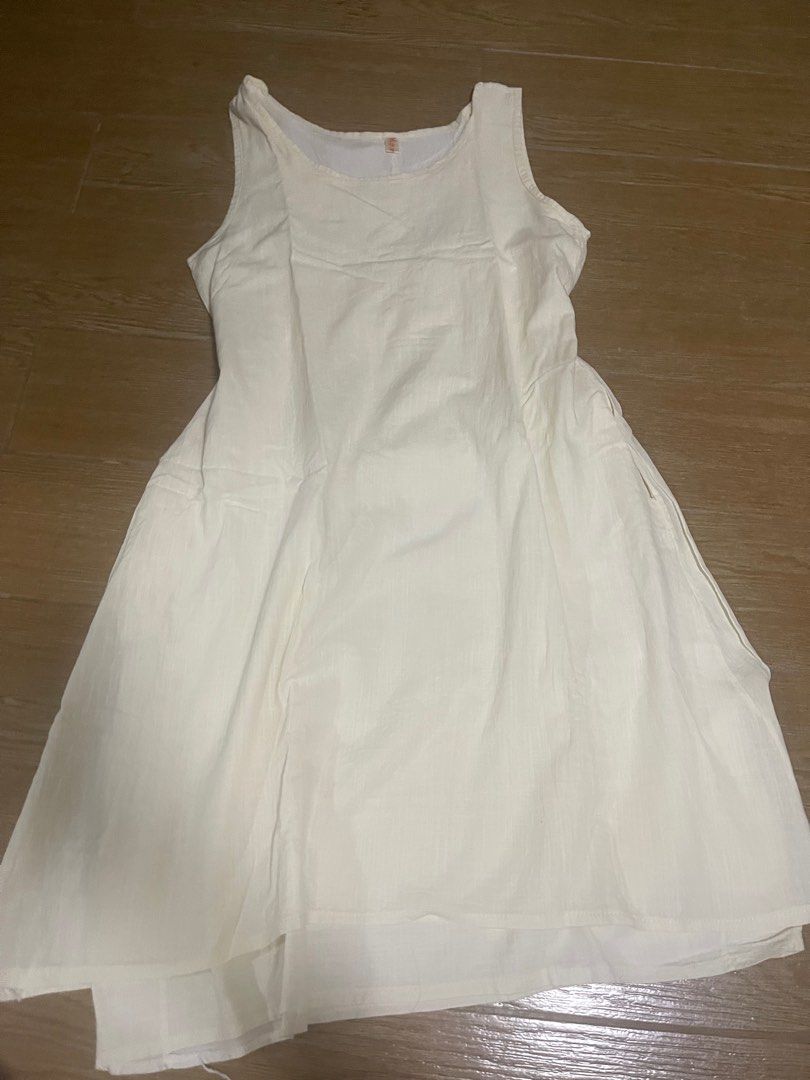 Cream linen summer dress (Category: Dresses) located in Manila. Submitted by squishysand (Listing ID 1346105644, Image 3). Description: Freesize Best fit medium Loc sta mesa manila Mop: gcash/bdo Delivery: lalamove/grab/gogoexpress.