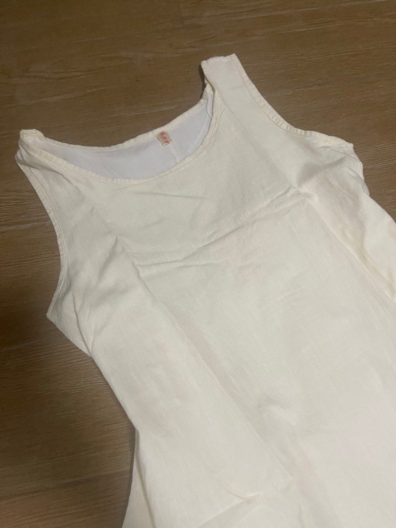 Cream linen summer dress (Category: Dresses) located in Manila. Submitted by squishysand (Listing ID 1346105644, Image 1). Description: Freesize Best fit medium Loc sta mesa manila Mop: gcash/bdo Delivery: lalamove/grab/gogoexpress.