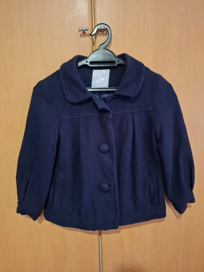 Cute Cropped Blazer Jacket (Category: Coats, Jackets and Outerwear) located in Singapore. Submitted by budget_taitai_ (Listing ID 1345937550, Image 1). Description: Cute cropped dark blue cotton jacket with peter pan collar. 3/4 length sleeves. Fully lined. Bought in Hong Kong. Gently used. Good for work / office. Lots of other jackets and blazers in my listings :).