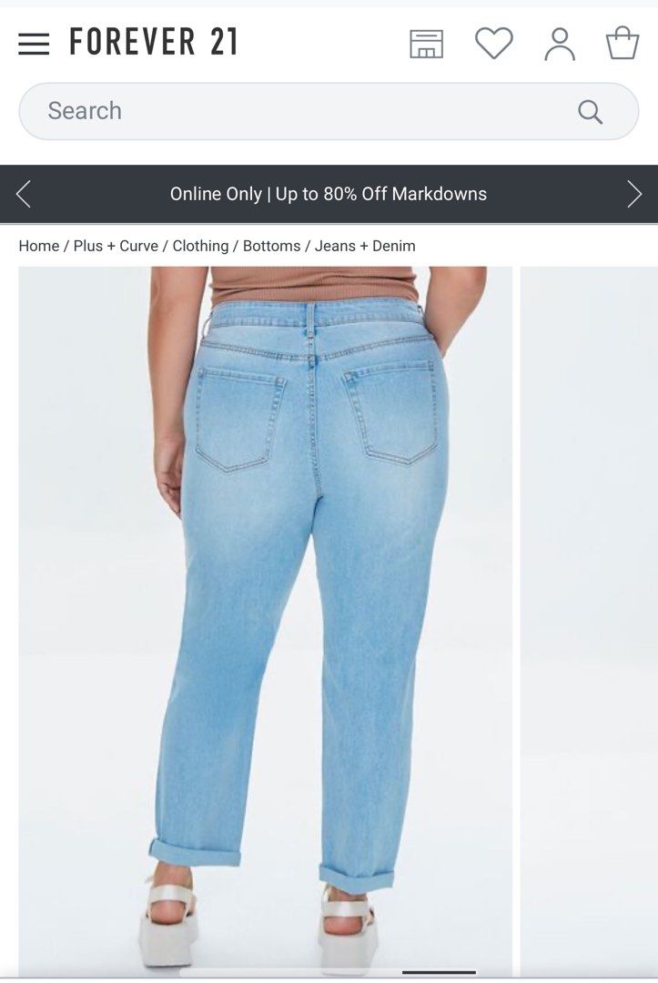 Forever 21 Denim Jeans (Plus Size) (Category: Jeans) located in Quezon City. Submitted by vaniteees (Listing ID 1345968215, Image 3). Description: •High-rise jeans •You must be 5’5” in height for the torn design to sit perfectly at the knees. •Size: US 16, stretchable. •Can fit a 46-50inch waist. .