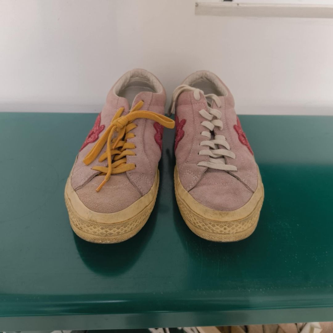 GOLF le FLEUR x Converse One Star Pink 2018 (Category: Sneakers) located in Taguig. Submitted by adribv1 (Listing ID 1346079171, Image 2). Description: GOLF le FLEUR x Converse One Star Pink 2018 Size 9US Well used (heel drag, dirt on suede) but still useable condition Comes with original extra white, orange and pink laces .